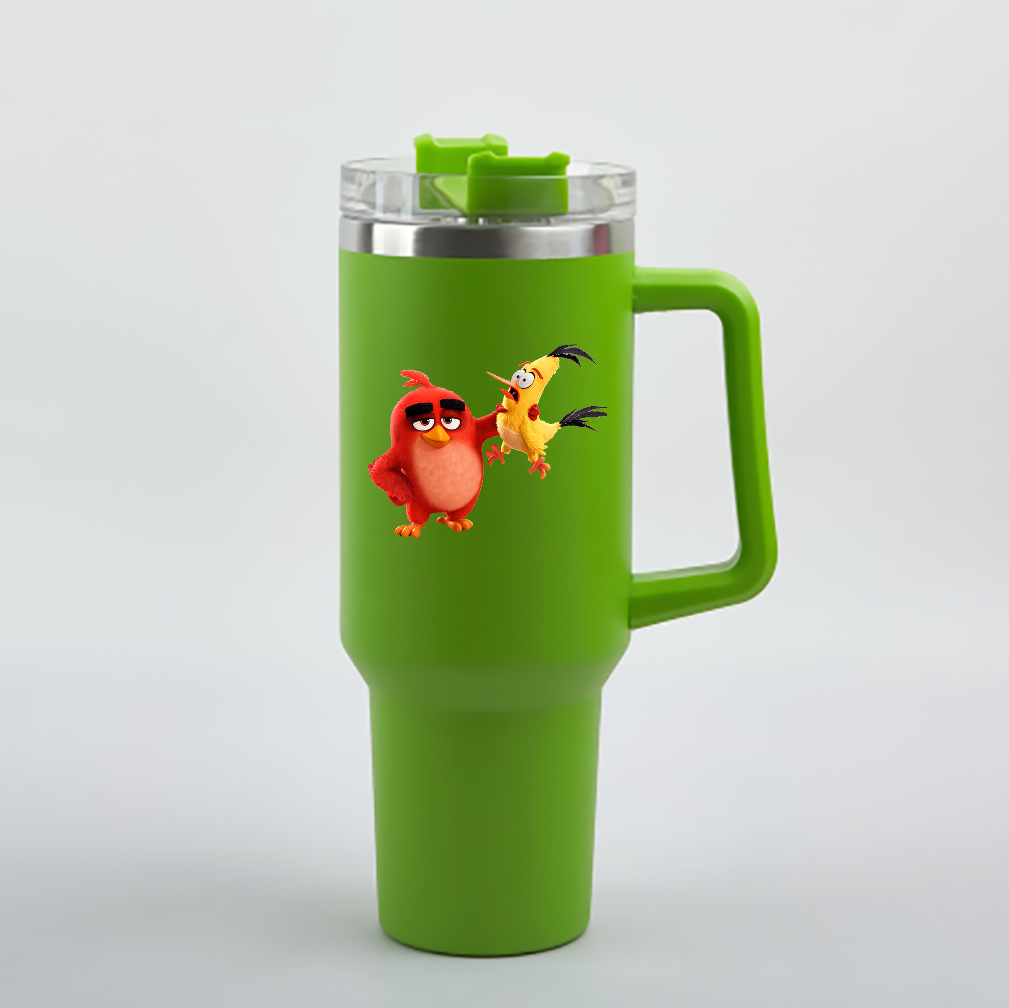 （画像用） Angry Birds アングリーバード 1200mL車用タンブラー - クリスタルステッカー（プラスチックストロー付き）